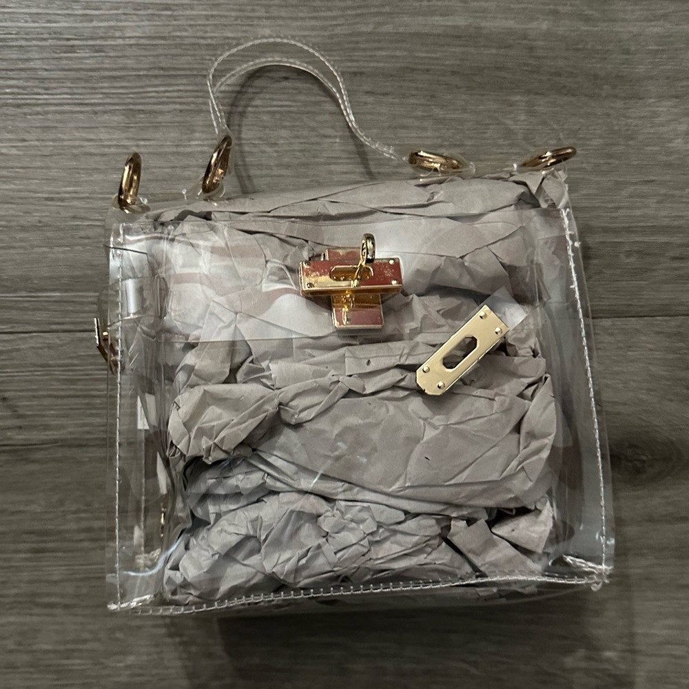 Clear small purse with gold chains